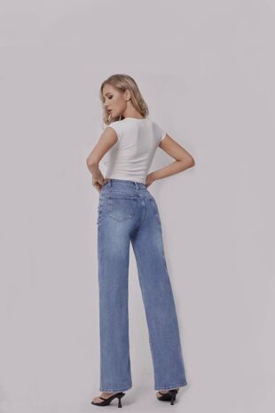 Blue Super Stretch Wide Leg Jeans