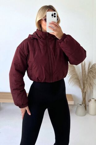 Wine Cropped Utility Bomber Jacket