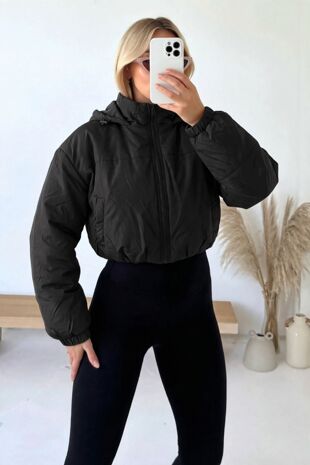Black Cropped Utility Bomber Jacket