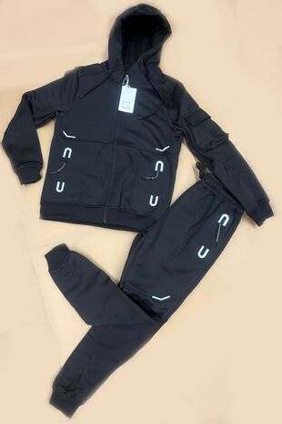 Black Softshell Inside Fleece Hooded Windbreaker Jacket With Jogger