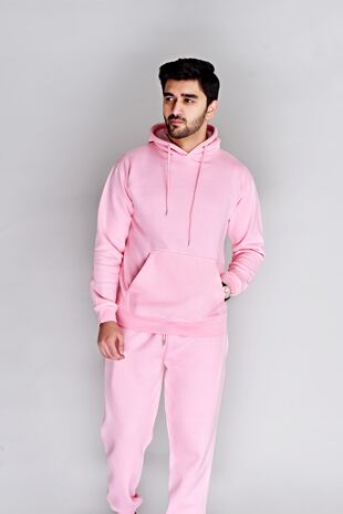 Pink Basic Pullover Hood Tracksuit
