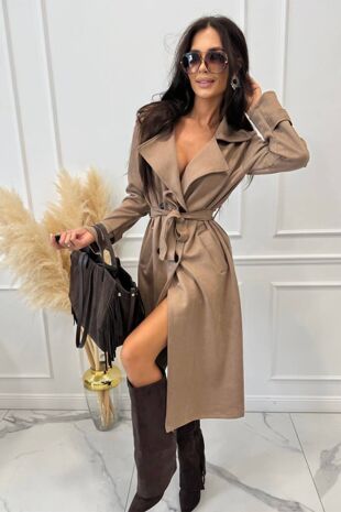 Elegant Suede Belted Trench Coat
