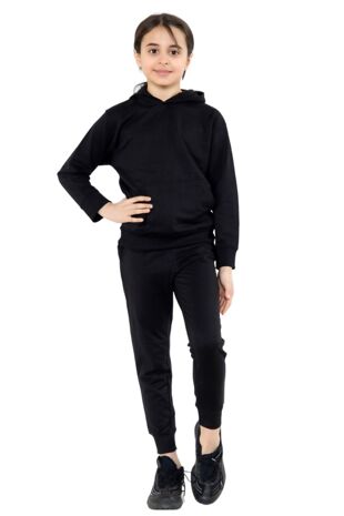  Black Kids Plain Fleece Pullover Hoodie Casual Tracksuit