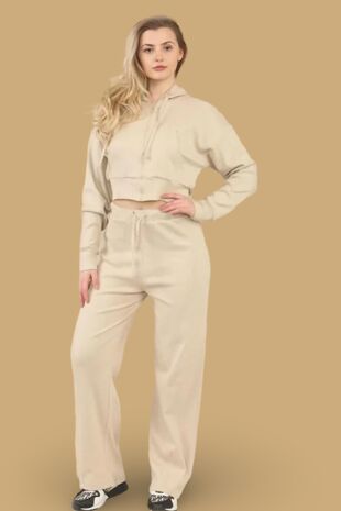 Oatmeal Soft Ribbed Zip Hoodie Set