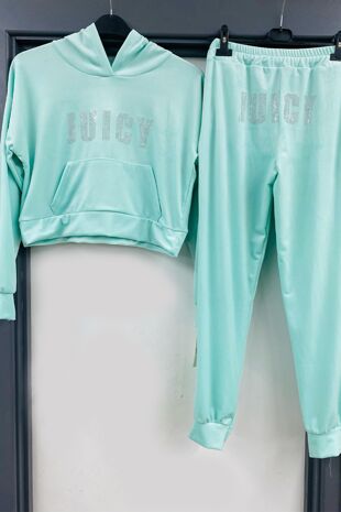 Studded Cuff Legs Printed Velour Tracksuit