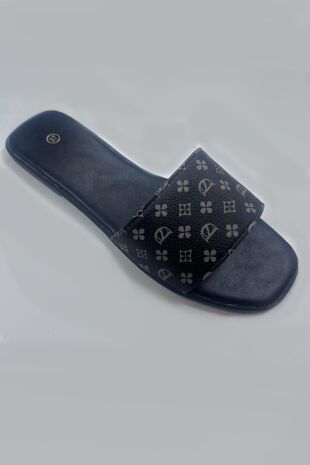 Black Monogram Strap Slide Sandals