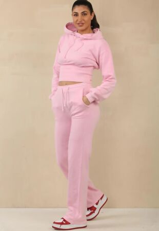 Pink Acid Wash High Waisted Cropped Hoodie Set