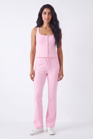 Pink Interlock Molly Button Tank Top With Flare Trouser