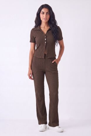 Cheesecloth Crinkle Texture Button Front Shirt With Wide Leg Pant