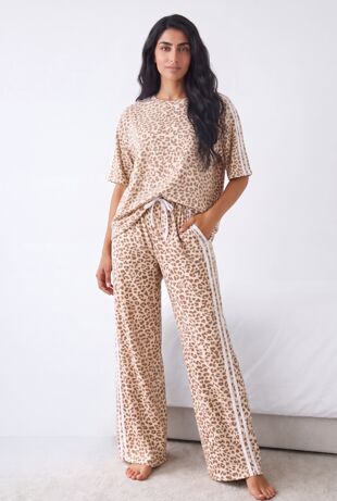 Oversized Short Sleeve Leopard Print Top and Trouser Co-Ord Set