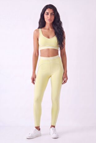 Yellow Striped Band Gym Crop Top And Legging Set