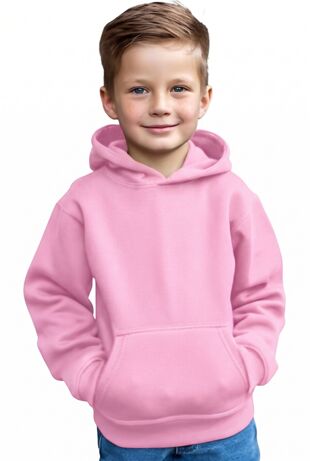 Pink Kids Casual Fleece Pullover Plain Hoodie