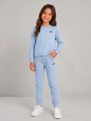 Sky Blue Kids Printed Round Neck Sweatshirt With Bottom Tracksuits