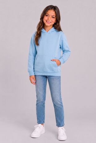 Sky Blue Kids Casual Fleece Pullover Hoodie