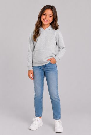 Grey Kids Casual Fleece Pullover Hoodie