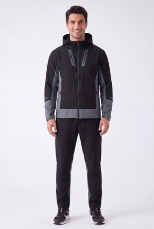 Black With Slate Grey Color block Windbreaker Hooded Jacket & Jogger