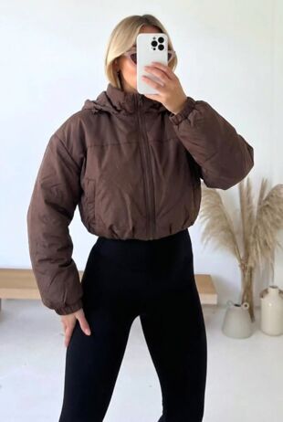 Chocolate Cropped Utility Bomber Jacket