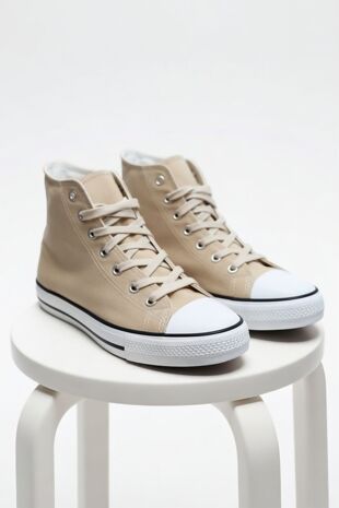 Canvas White Lace Up High Top Trainers