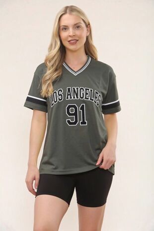 Khaki Contrast Short Sleeve LA Varsity T-Shirt