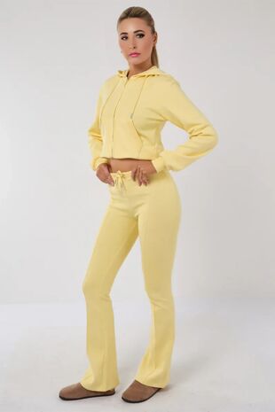 Yellow Cropped Zipped Hoodie With Bell Bottom Trouser