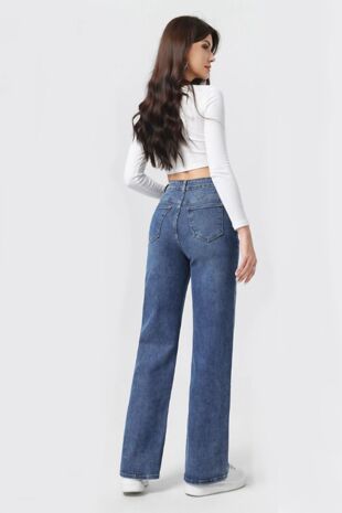 Blue Casual Loose High Waisted Super Stretch Wide Leg Jeans