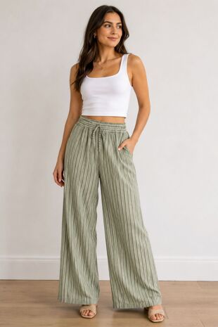Elasticated Waist Striped Drawstring Trouser