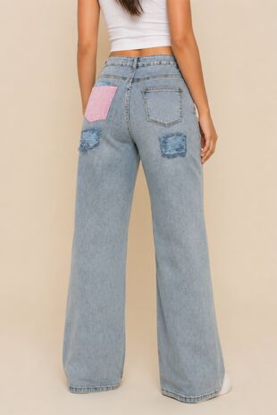 Light Blue Distressed Denim With Rhinestone Back Pocket Jean