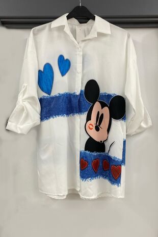 Oversized Short Sleeve Roll Up Disney Printed Shirts