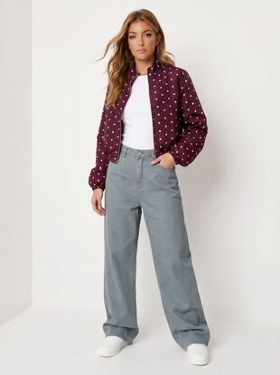 Wine Polka Dot Bubble Hem Zip Windbreaker Jacket