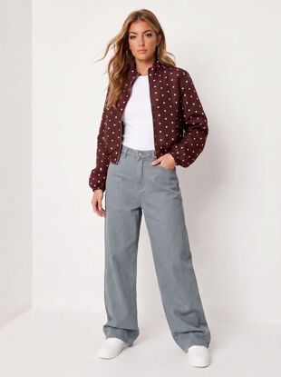 Chocolate Polka Dot Bubble Hem Zip Windbreaker Jacket