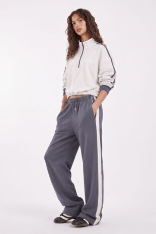 Slate Grey Contrast Zip-Up Top & Wide-Leg Side-Stripe Trouser Co-Ord Set