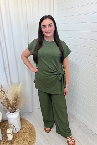 Cheesecloth Tie Knot Top and Trousers Co-Ord Set