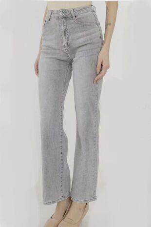 Grey High Waist Straight Leg Denim Jeans