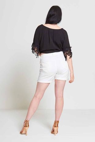White Plus Size Diamante Embroidered Shorts