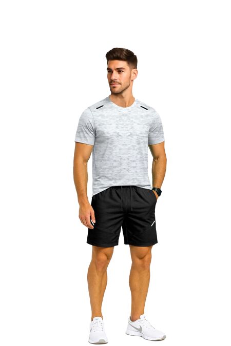 White With Black Quick Dry Athletic T-Shirt With Running Short