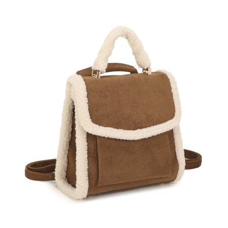 Sherpa Trim Suede Backpack