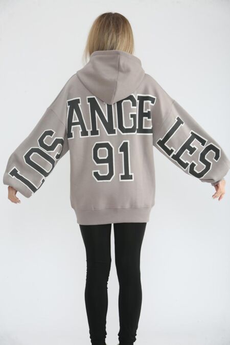 Dove Grey Oversized Drop Shoulder Los Angeles 91 Hoodie