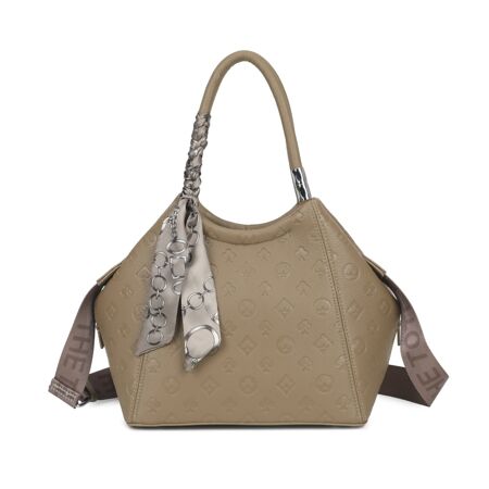 Embossed Shoulder Tote Bag with Scarf Detail