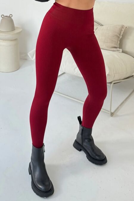 Burgundy High Waist Ribbed Gym Legging