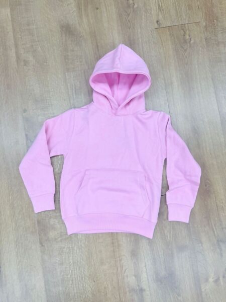 Pink Kids Casual Fleece Pullover Plain Hoodie