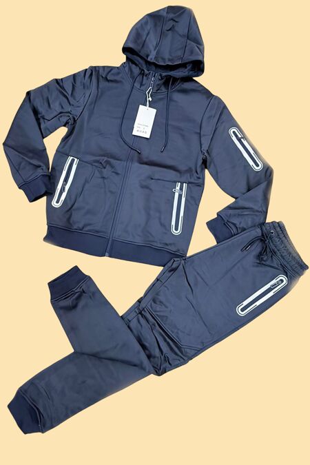Navy Waterproof Zipped Inside Fleece Hooded Jacket With Jogger