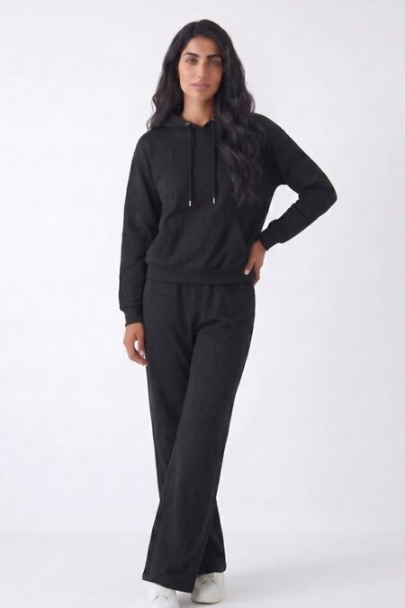 Black Butterfly Embossed Hoodie Straight Leg Jogger