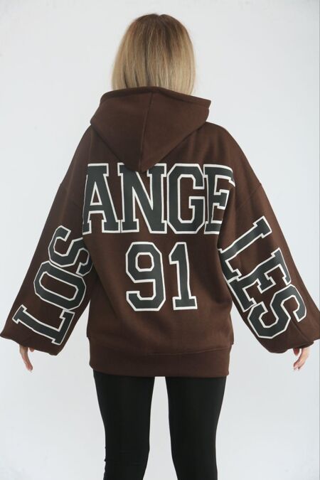 Chocolate Oversized Drop Shoulder Los Angeles 91 Hoodie