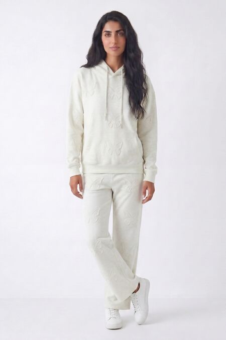 Bleach Grey Butterfly Embossed Hoodie Straight Leg Jogger
