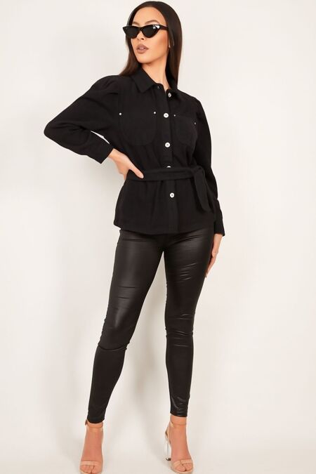 Black Puff Sleeve Denim Jacket 