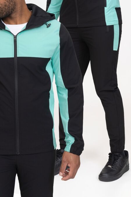 Black And Aqua Lightweight Zip Jacket and Joggers 