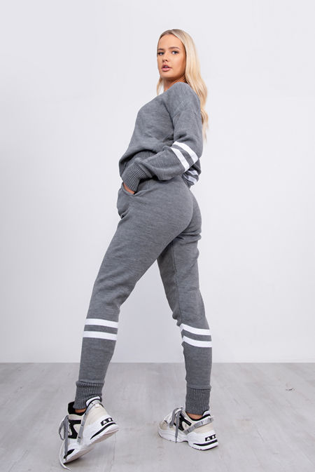 Charcoal Stripe Detail Knitted Lounge Wear 