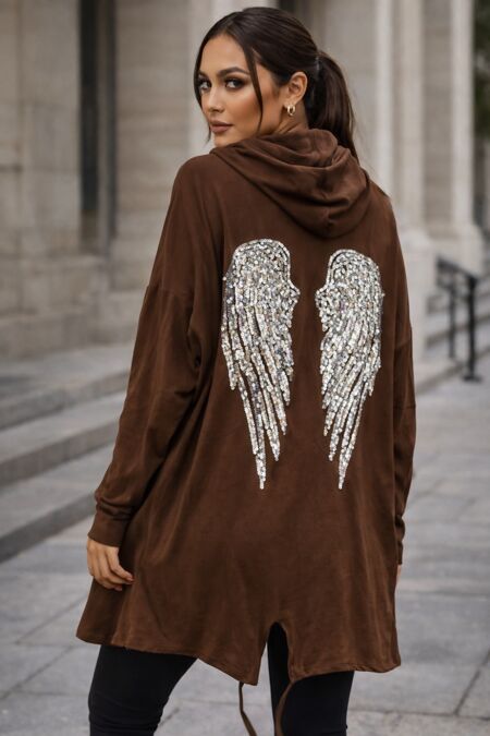 Chocolate Sequin Angel Wing Hooded Cardigan