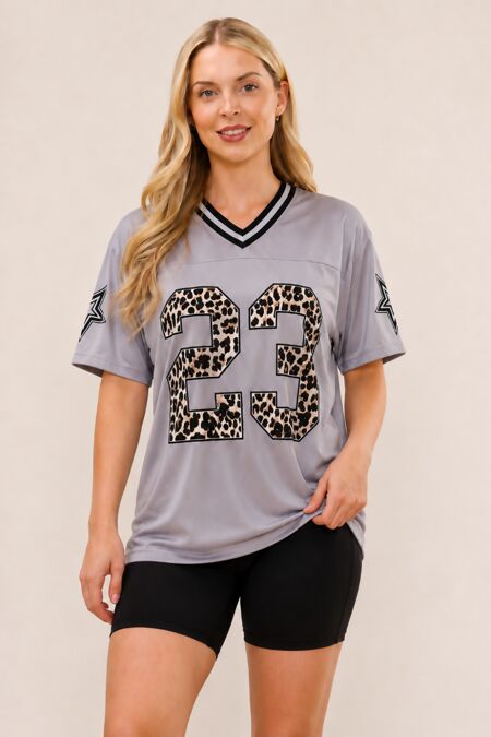 Dove Grey Leopard Base Print Varsity T-Shirt