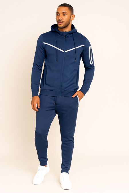 Navy Contrast Full-Zip Hooded Tracksuit